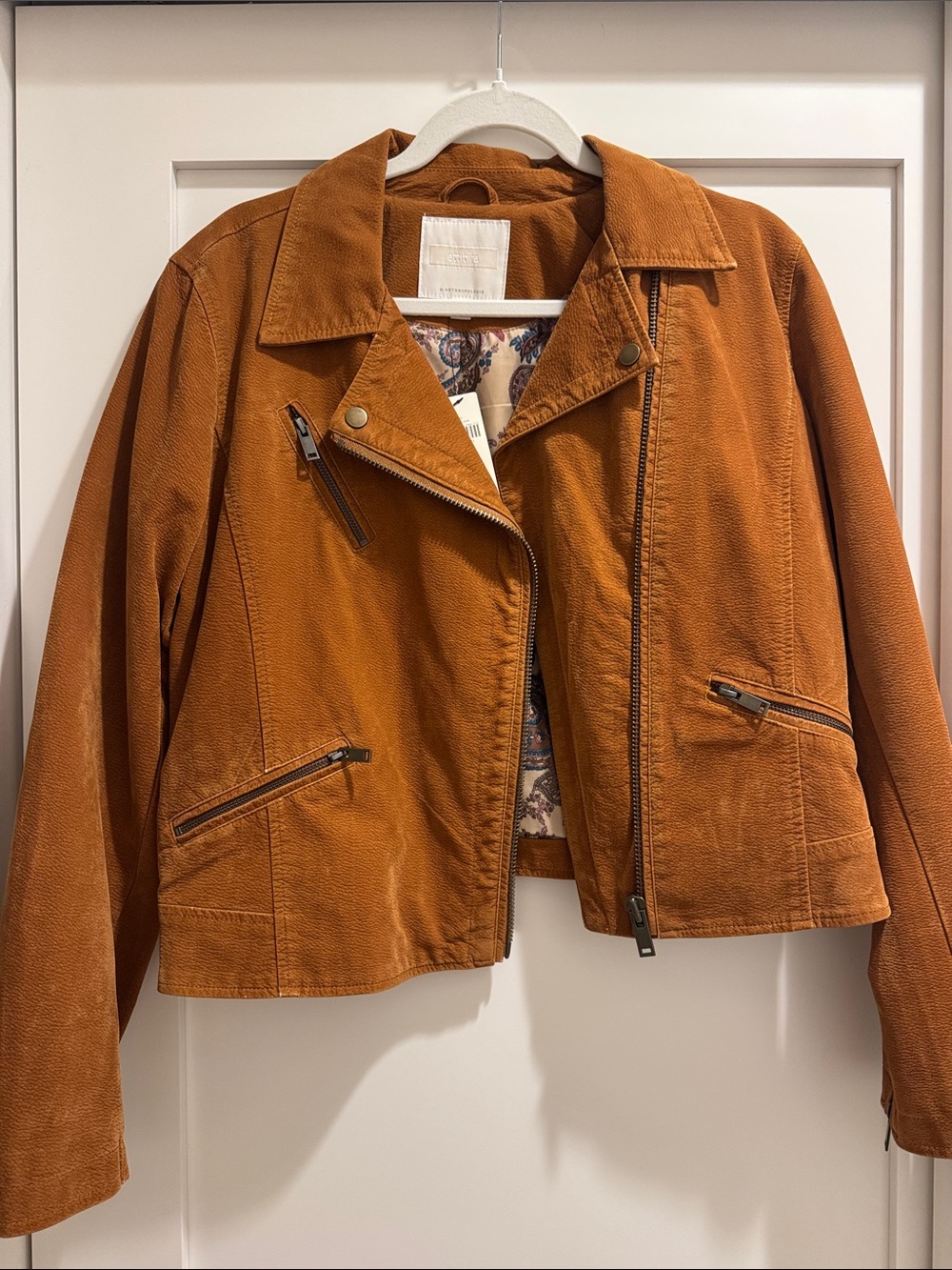 New, Never-Worn Anthropologie Cropped Moto Jacket in Burnt Orange